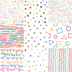 Colorful children hand drawn seamless patterns