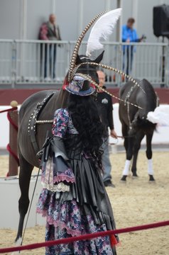Addestratrice di cavalli da parata in costume d'epoca
