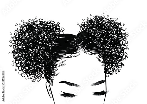 Curly Beauty Girl Illustration Isolated On Clear Background
