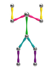 Picture of a toy man with arms raised. 3D rendering.