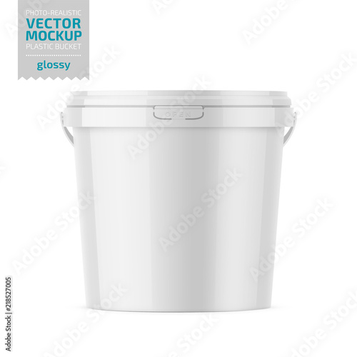 Download "White glossy plastic bucket mockup with label." Stock image and royalty-free vector files on ...