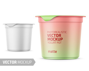 White yogurt pot template with sample design.