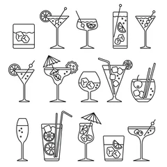 Foto op Plexiglas Cocktails set related icons: thin vector icon set, black and white kit © Mykola