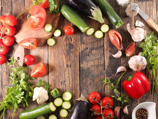 raw vegetable on wood background