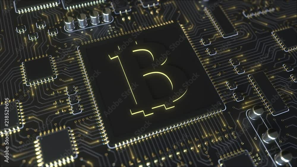Poster operating chipset with bitcoin symbol