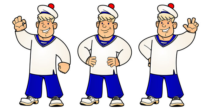 Cartoon young sailor. A set of images.