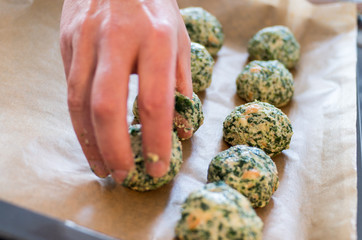 Preparing spinach dumplings