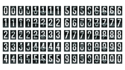 Numbers from Black Mechanical Scoreboard; Flip countdown clock counter; White digit on black board; Countdown flip board with Scoreboard