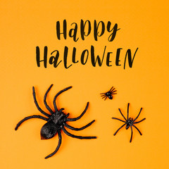 Halloween background with  spiders. Flat lay, top view trendy holiday concept..