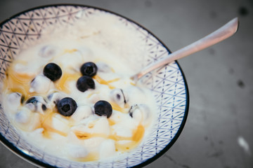 Joghurt mit Honig und Heidelbeeren