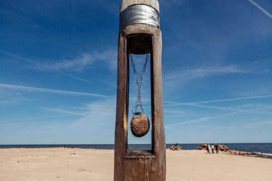 A stone hanging on a chain on Kolka cape, Latvia