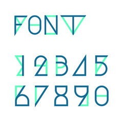 Blue Triangular thin line Numbers vector; Geometric font; Experimental triangular line digits; Numeral signs