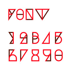 Red Triangular thin line Numbers vector; Experimental Geometric font