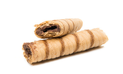 Wafer tubes with chocolate cream isolated