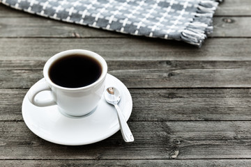 Black Coffee In White Cup In The Morning