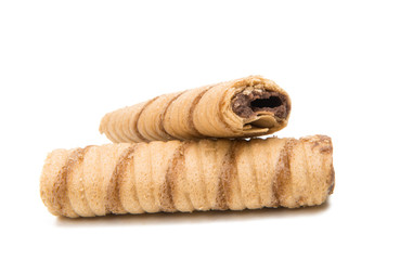 Wafer tubes with chocolate cream isolated
