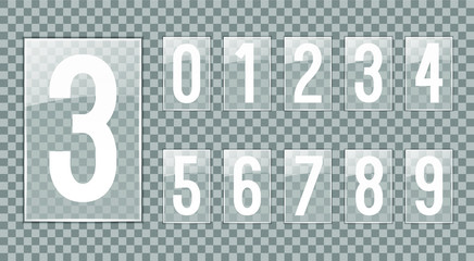 White Digits on Transparent Glass plate template; Numeral Acrylic plate mockup on transparent background; White numbers; Can be used on different backgrounds
