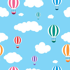 Sky with air balloons seamless pattern, vector illustration