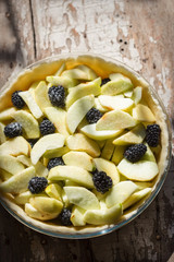 Oven ready unbaked apple and blackberry pie