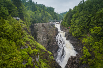 QUEBEC CITY, QUEBEC / CANADA - JULY 14 2018: Canyon Ste-Anne at rainy day