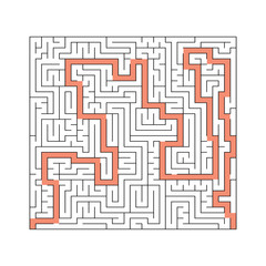 A square abstract labyrinth. An interesting and useful game for children and adults. A simple flat vector illustration on a white background. With the decision.