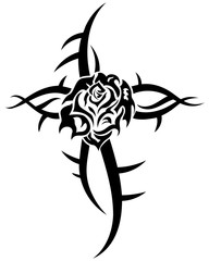 Rose black flower tribal tattoo on white background
