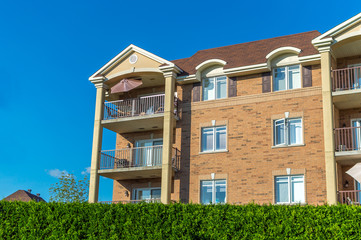 Modern condo buildings with huge windows in Montreal, Canada. 