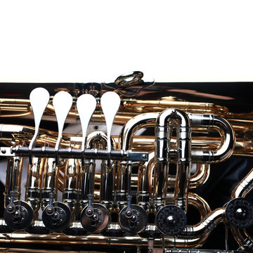 Tuba brass instrument. Wind music instrument