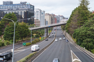 Fototapeta na wymiar Highway with traffic and crossing bridges