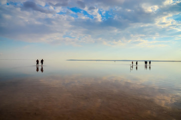 Fototapeta na wymiar Beautiful Salt Lake Tuz Golu in Turkey. One of the largest salt lakes in the world.