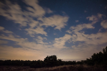 Fototapeta na wymiar Cloudy nightsky in Maasduinen national park in the Netherlands