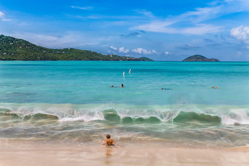 The beach in Magens Bay on St. Thomas - US Virgin Island. The Magens Bay is one of the most...