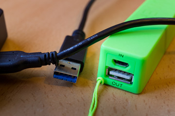 USB 3.0 cable of an HDD external hard drive and power bank