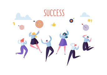 Flat Business People Celebrating Success and Achievement. Happy Jumping Characters. Business Success and Triumph Concept. Vector illustration