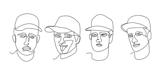 Fototapeta premium Continuous Line Man Portrait Facial Expression