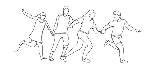 Continuous Line Drawing Running Happy People