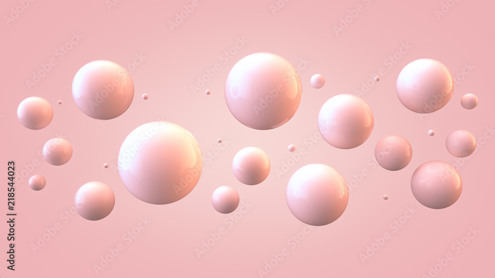 Poster shiny balls with different size on simple gradient background. glossy bubbles in empty space. abstra