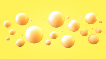 Shiny balls with different size on simple gradient background. Glossy bubbles in empty space. Abstract composition with chaotic floating spheres. 3d rendering