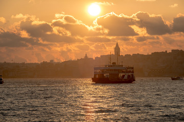 Panaromic View of Istanbul city and steamboats.