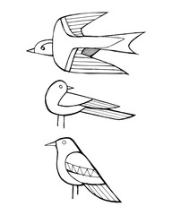 Naklejka premium Hand drawn ink birds illustration