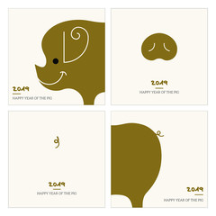 2019 Year of the Pig greeting card  with simple modern style