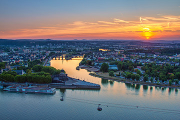 Deutsches Eck bei Sonnenuntergang