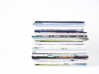 Stack of children's books on a white background.