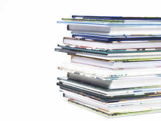 Stack of children's books on a white background.