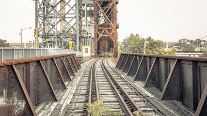 Abandoned train bridge in urban area