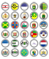 Set of icons. Flags of the Netherlands. Municipalities of the Drenthe province. 3D. Vector.    