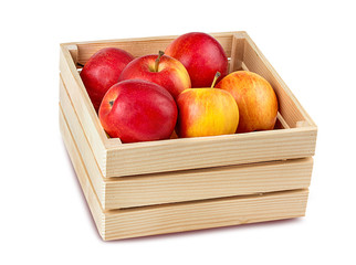 Box of fresh apple isolated on white background with clipping path