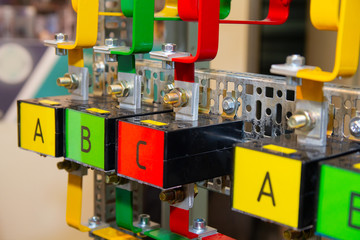 High-voltage electrical equipment close up. Industry