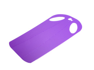 violet plastic kitchen cutting board isolated on the white