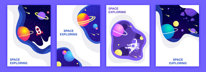set of space banners. vector illustration. cover design. sky, planets and stars © sweet kiwi